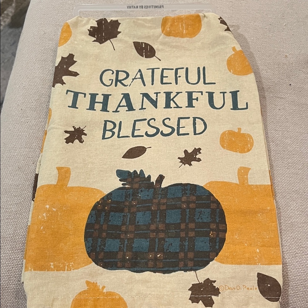 Primitives by Kathy Grateful Pumpkin Kitchen Tea Towel/NWT - Picture 2 of 10